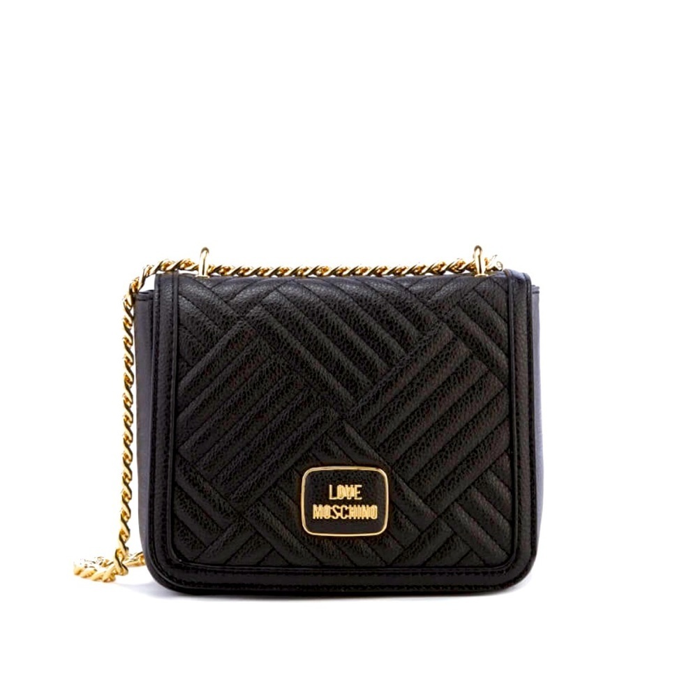 Love Moschino Women's Shiny Quilted Metallic Chain Cross Body Bag - Black